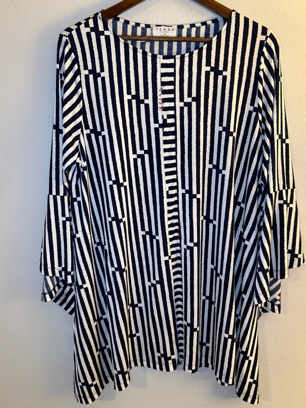 Terra Sj Apparel -  Navy and White Striped Bell Sleeve Tunic